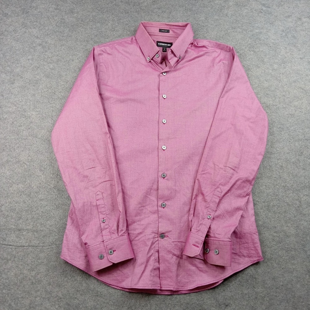 Express 1MX Shirt Mens Medium 15.5‎ Pink Extra Slim Stretch Dress Long Sleeve